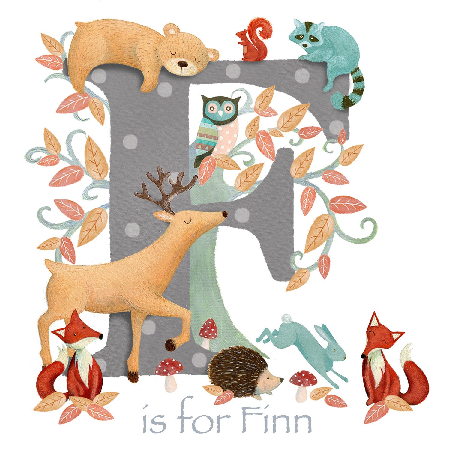 Woodland Animal Letter Art Print