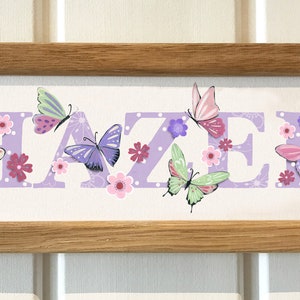 Butterfly Butterflies Door Plaque Children&#39;s Kids room name sign Illustration bedroom nursery decor art frame new baby personalised gift