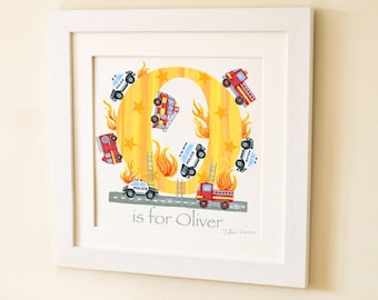 Police Fire Engine Letter Art Print