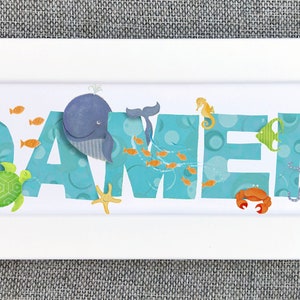 Sea Life Door Plaque - Children&#39;s / Kids / name sign / Illustration, name frame, new baby gift