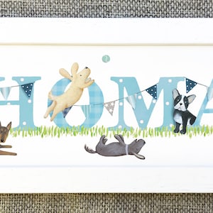 Puppy Puppies bedroom door plaque pet dog nursery sign Childrens Kids name sign Illustration name frame new baby shower gift