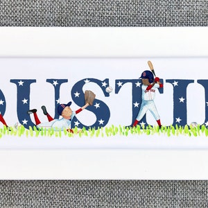 Baseball Door Plaque Children's / Kids / name sign / Illustration, name frame, new baby gift can be personalised to a favourite team image 1