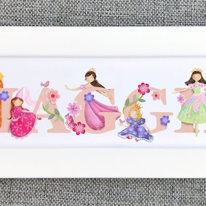 Principessa Principesse Targa per Porta Bambini Bambini Nome Segno Illustrazione Nuovo Baby Shower Regalo Camera da Letto Stanza dei Bambini Decorazione Nome Arte Cornice Stampa