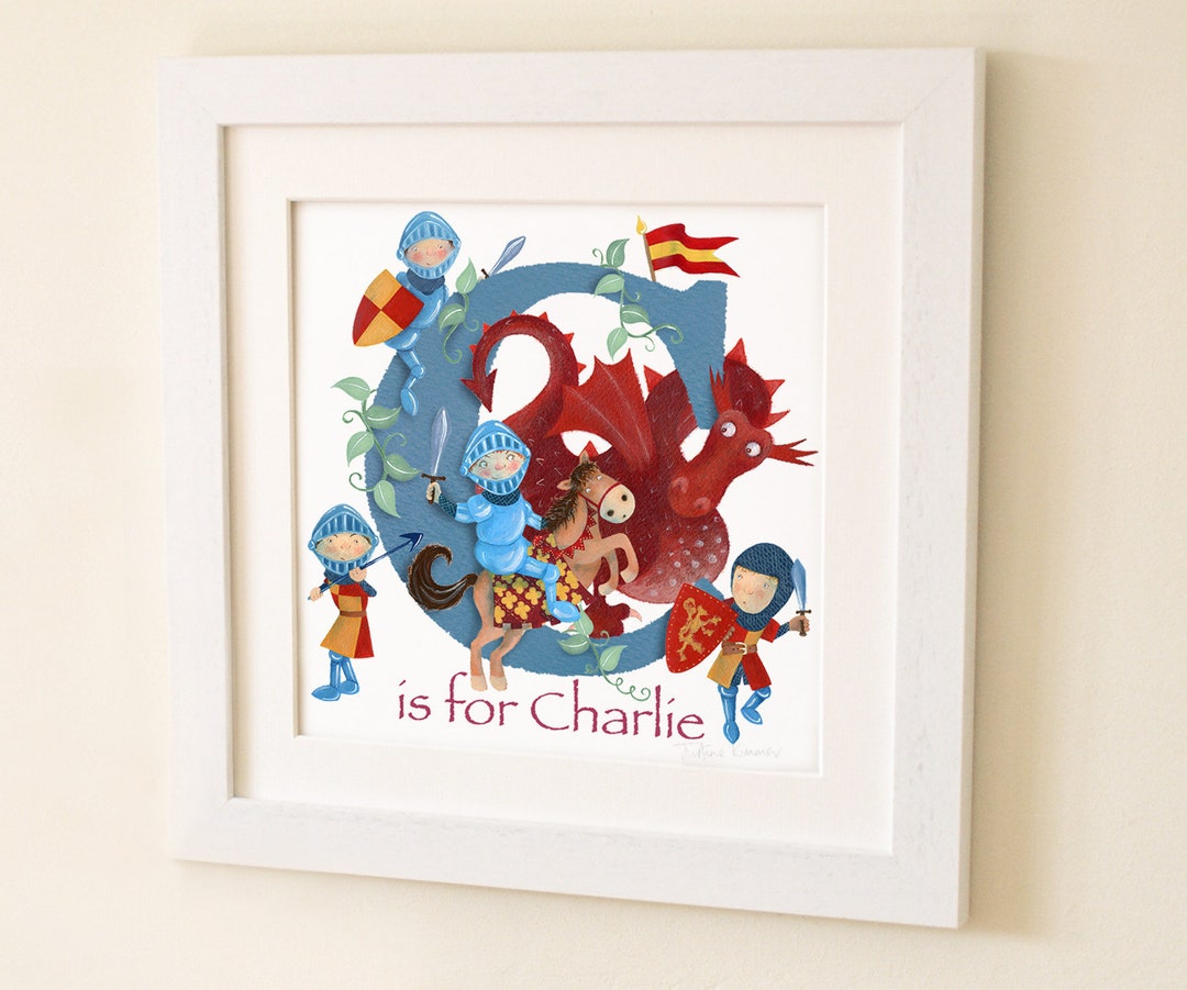 Knight Letter Art Print, Children's Kids Baby Initial Illustration ...