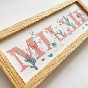 Llama Alpaca bedroom door plaque farm animal nursery sign Childrens Kids name sign Illustration name frame new baby gift
