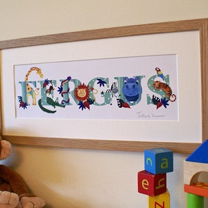 Ilustración con nombre de safari, impresión de animales del zoológico, jungla, arte de pared personalizado para baby shower, marco de fotos, decoración de dormitorio infantil