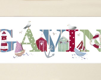 Seaside Illustrated Name Print