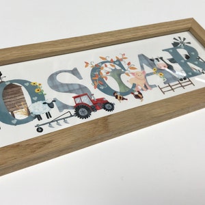 Farmyard bedroom door plaque farm animal nursery sign tractor cow pig sheep Childrens Kids name sign Illustration name frame new baby gift image 5