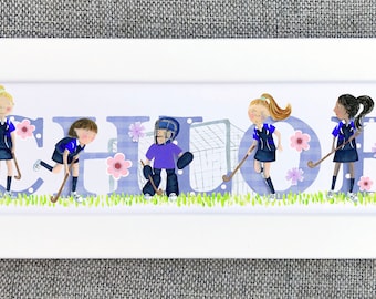 Hockey Door Plaque - Childrens kids name sign illustration name frame new baby gift sport