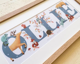 Woodland Animal Illustrated Name Print