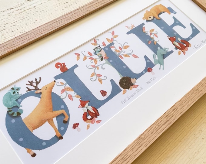 Featured listing image: Woodland Animal Illustrated Name Print