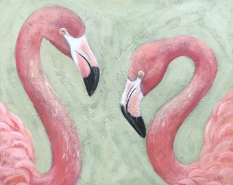 Flamingos limited edition art print, wall art, animal art, flamingo art, birds bird painting, canvas wall decor