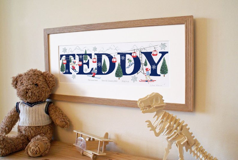 Ski Name Illustration Print. Skiing Children's Kids Etsy