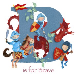 Knight Letter Art Print, Children's Kids Baby Initial Illustration ...