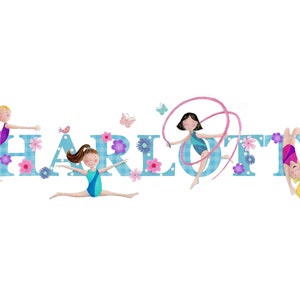 Gymnastics name illustration print sport girl gymnast children kids new baby shower illustrated nursery wall art picture personalised gift image 6