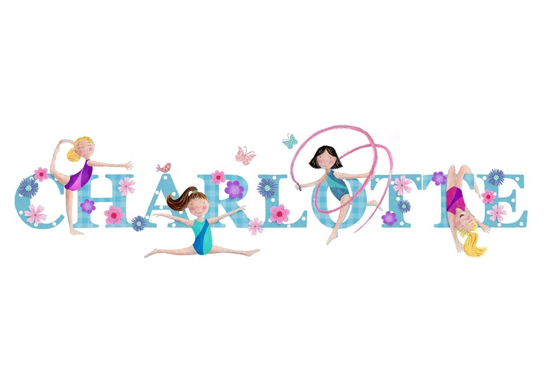 Gymnastics name illustration print sport girl gymnast children kids new baby shower illustrated nursery wall art picture personalised gift image 6