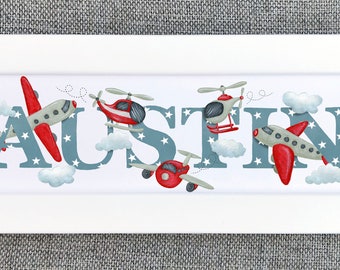 Planes and Helicopters Bedroom Door Sign