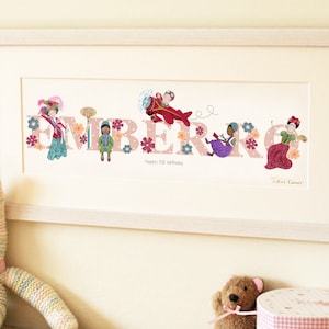 Influential inspirational women name illustration print childrens kids baby personalised wall art picture nursery frame new Christening gift
