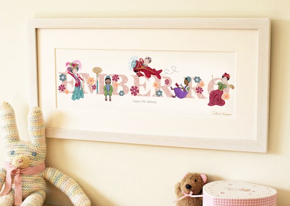 Influential inspirational women name illustration print childrens kids baby personalised wall art picture nursery frame new Christening gift