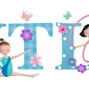 Gymnastics name illustration print sport girl gymnast children kids new baby shower illustrated nursery wall art picture personalised gift image 2