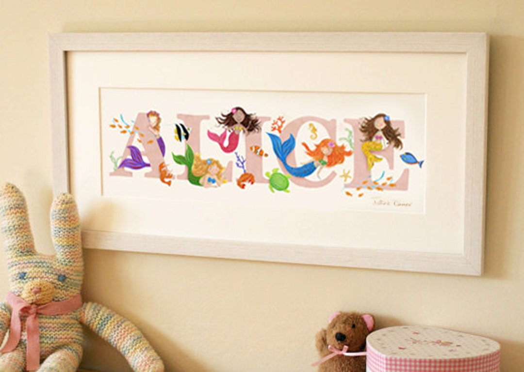 Mermaid Name Illustration Print Children Kids New Baby Shower ...