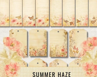 Summer Haze Floral Tags, Vintage Junk Journal Bookmarks, Digital Collage Sheets (Digital Download)