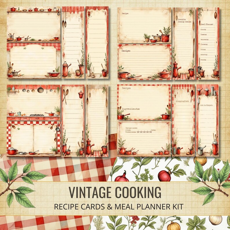 Vintage Cooking Junk Journal Kit | Printable Recipe Cards, Meal Planner ...