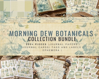 Morning Dew Botanicals Junk Journal Kit, Shabby Chic Ephemera, Vintage Floral Papers (digitale download)