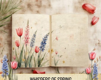 Spring Floral Junk Journal Writing Paper, Vintage Lined Pages (Digital Download)