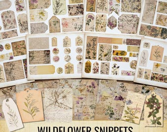 Kit de journal indésirable fleurs sauvages, étiquettes éphémères botaniques vintage, feuilles de collage floral minable (téléchargement numérique)