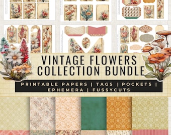 Vintage Floral Junk Journal Kit – Printable Papers, Ephemera, Tags (Digital Download)