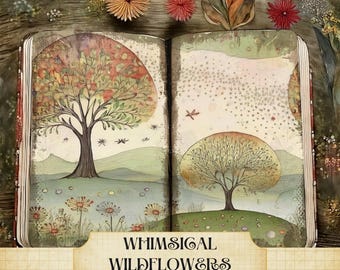 Pagina's voor ongewenste tijdschriften met wilde bloemen | Natuurdagboek Cottagecore | Set gelinieerd papier | Digitale download