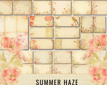 Summer Haze Journal Cards, Shabby Chic Floral Ephemera (Digital Download)
