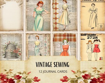 Ongewenste dagboekkaarten met naaithema | Efemere retro vintage mode | Inzetstuk jaren 50-stijl voor naaisters