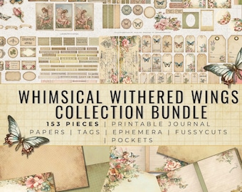 Whimsical Withered Wings Junk Journal Kit | Printable Vintage Ephemera Bundle