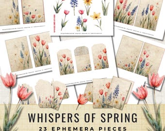 Whispers of Spring Ephemera Kit | Vintage Floral Junk Journal Tags Cards (Digital Download)