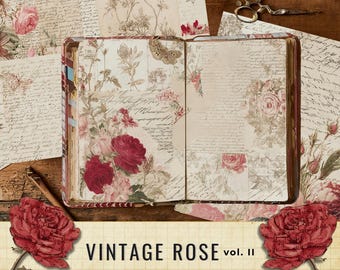Kit de carnets vintage Rose Junk, papier numérique shabby chic, éphémères floraux victoriens