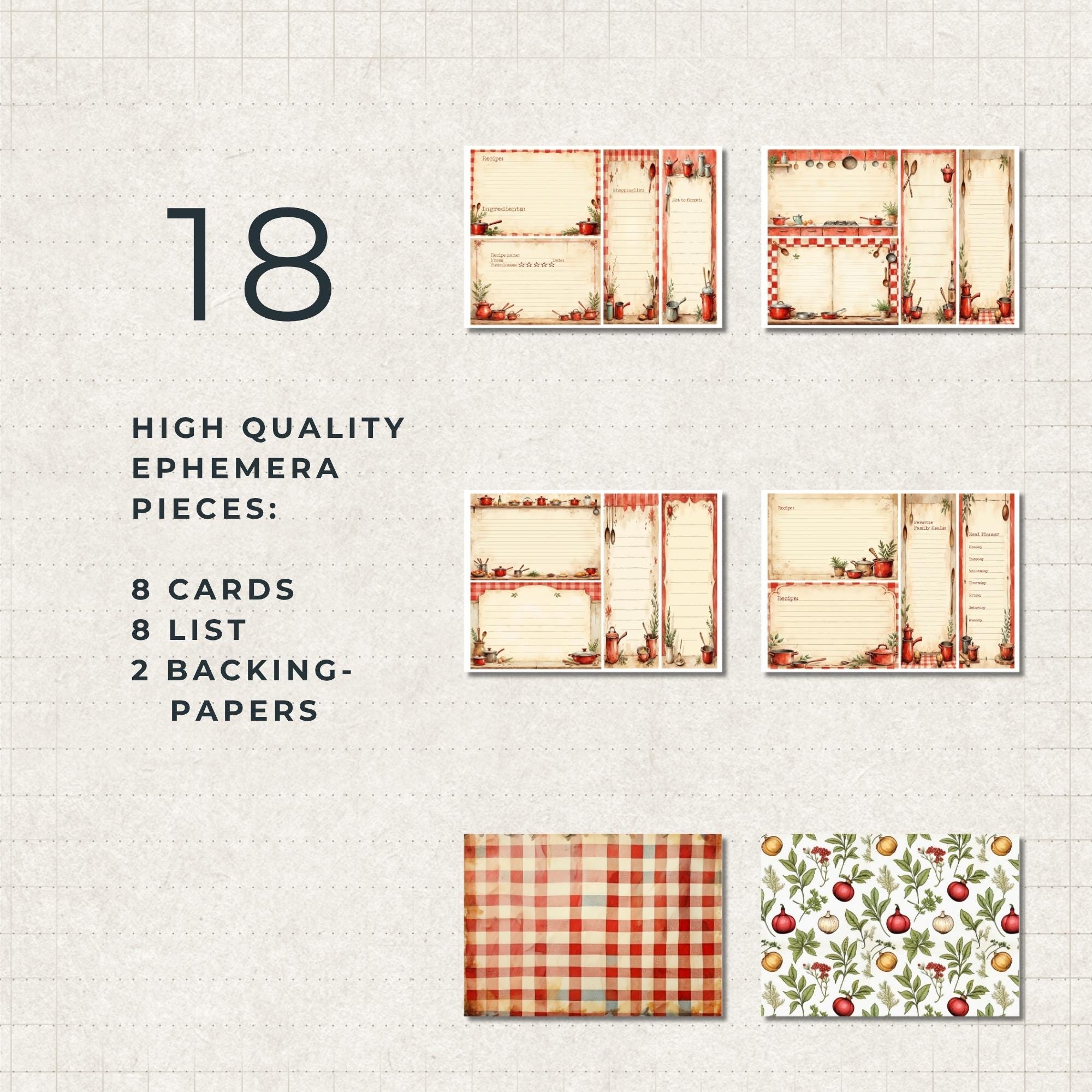 Vintage Cooking Junk Journal Kit | Printable Recipe Cards, Meal Planner ...