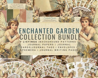 Enchanted Garden-rommeldagboekkit, afdrukbare pagina's, vintage bloemenefemere
