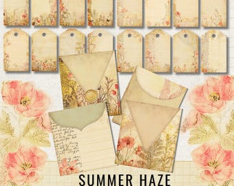 Summer Haze Floral Junk Journal Pockets, Shabby Chic Printable Ephemera (Digital Download)