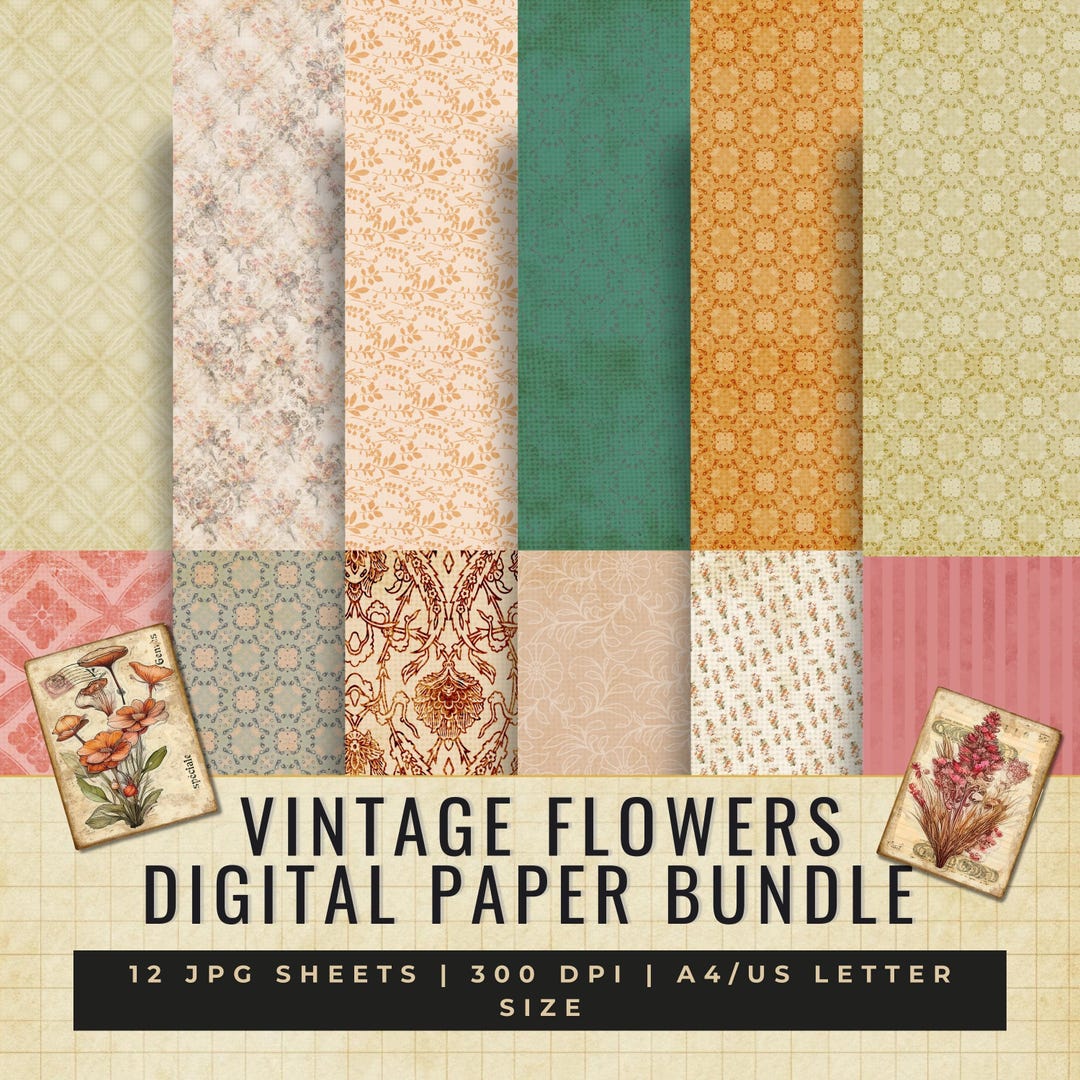 Vintage Floral Digital Paper Bundle | Shabby Chic Scrapbook Pages ...