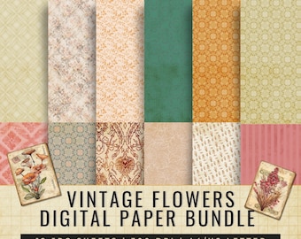 Vintage Floral Digital Paper Bundle | Shabby Chic Scrapbook Pages (Instant Download)