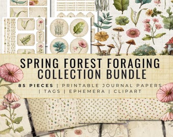 Spring Forest Foraging Bundle, Botanical Junk Journal Kit, Woodland Ephemera (Digital Download)