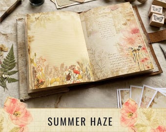 Summer Haze Botanical Journal Papers, Vintage Floral Ephemera Kit (Digital Download)