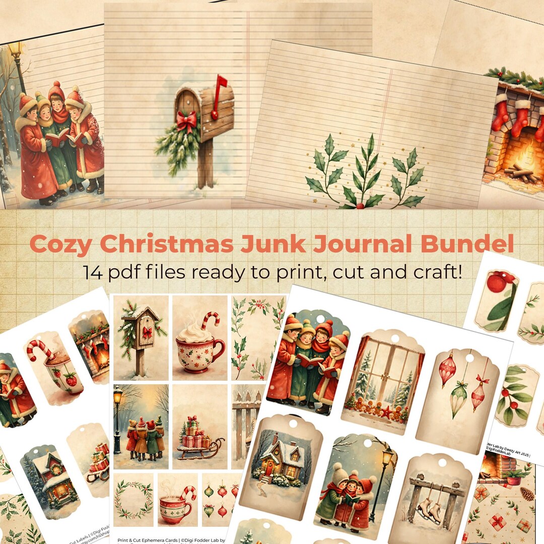 Vintage Christmas Junk Journal Kit | Digital Download With Watercolor ...