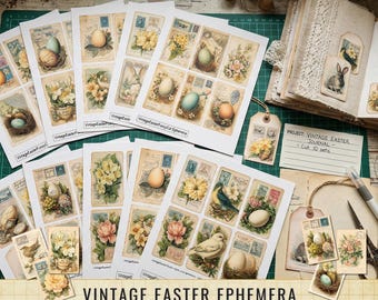 Vintage Easter Ephemera Collage Sheets | Junk Journal Cards, Bunnies, Florals (Digital Download)