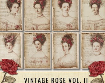 Carnet cartonné rose vintage, kit Lady éphémère victorienne (téléchargement PDF)