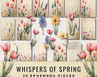 Whispers of Spring Ephemera Kit | Vintage Floral Junk Journal Tags Cards (Digital Download)