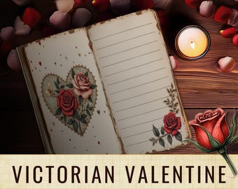 Strony dziennika walentynkowego z motywem róży w stylu wiktoriańskim | Romantyczny papier do scrapbookingu (pobranie cyfrowe)