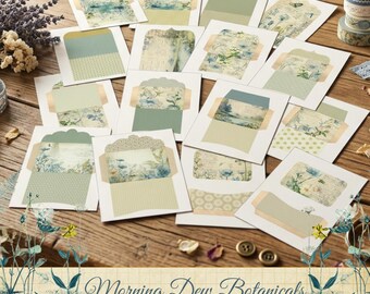 Afdrukbare enveloppen Morning Dew, mini-envelop, vakken voor junkjournal, botanisch ephemera, digitale download